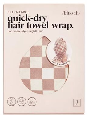 Kitsch Extra Large Quick-Dry Hair Towel Wrap- Terracotta Checker